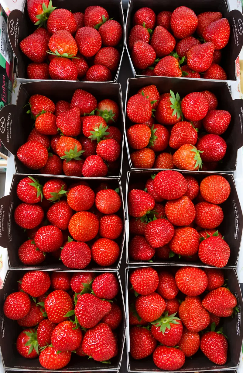 Cestas de fresas frescas